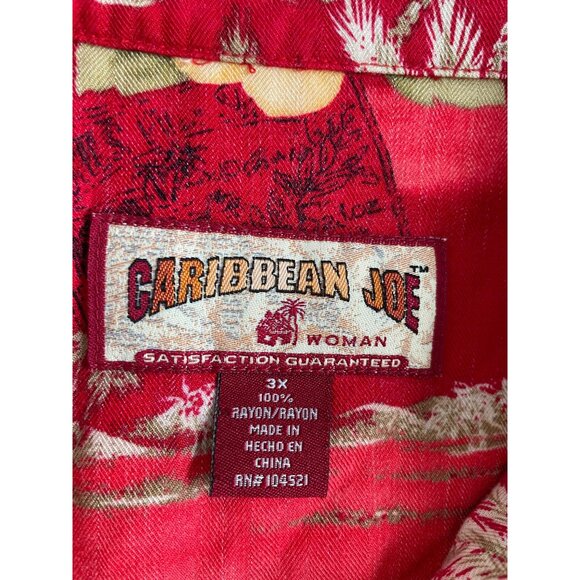 Caribbean Joe Womens 3X Red Hawaiian Button-Up Shirt With Tropical Floral Print - Picture 6 of 8
